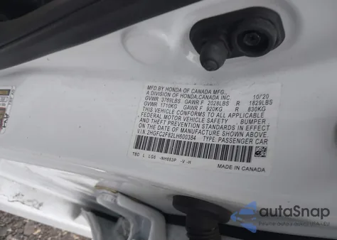 2020 Honda Civic Sport from USA, damaged, VIN 2HGFC2F82LH600384